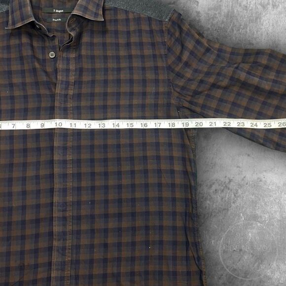 Z Zegna Mens Plaid and Solid Contrasting Drop 8 Fit  Button Up Shirt  38/15 - Picture 5 of 6